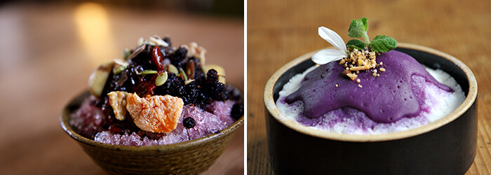 Photo_ bingsu hanbang (kiri bawah) & bingsu ubi ungu manis (kanan bawah)